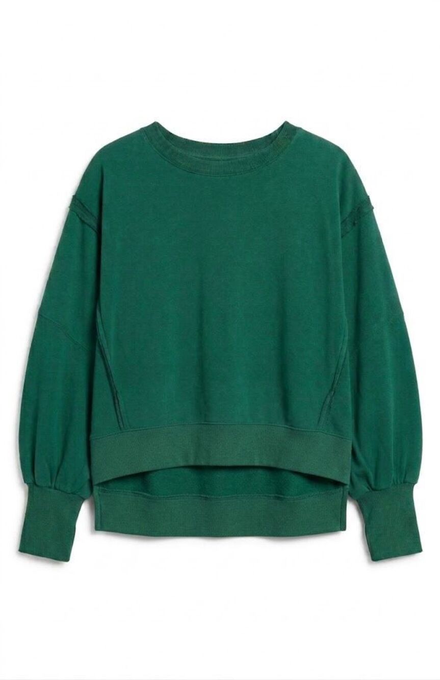 FF246. Fantastic Fawn Gem Green Oversized French Terry Raw Edge Sweatshirt NWT